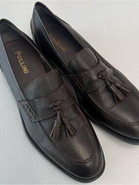 Pollini Italy Men’s Tassel Slip-On Loafers Brown Pebbled Leather EU 43 US 10